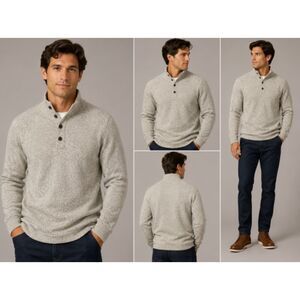 NEW - Van Heusen Men's XL Thermal Sweater Silver Birch Mock Neck Flex Stretch